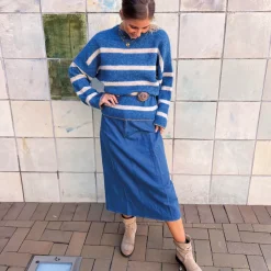 A VIEW Line Twill Skirt Denim Blue