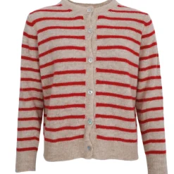BLACK COLOUR Bcdell Stripe Knit Cardigan Red