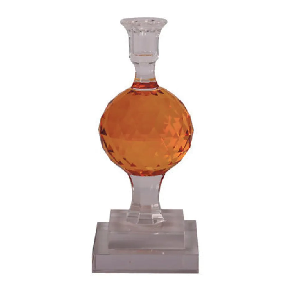 C'EST BON Høj krystal stage på fod med graveringer, rav, 25cm