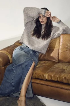 CO' COUTURE Darin Long Slit Skirt Denim Blue