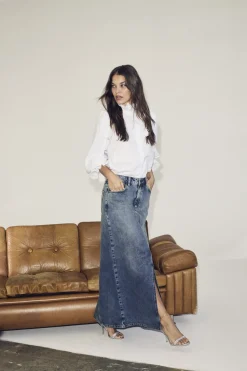 CO' COUTURE Darin Long Slit Skirt Denim Blue