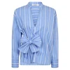 CO' COUTURE Shira Stripe Bow V-Blouse Pale Blue