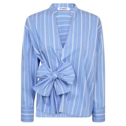 CO' COUTURE Shira Stripe Bow V-Blouse Pale Blue