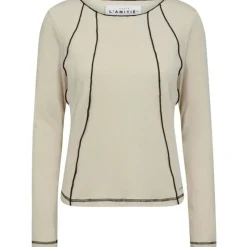HAUTE L'AMITIE Reverse Seam Rib Blouse Almond
