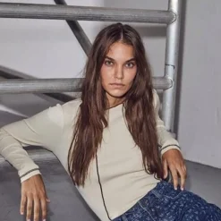 HAUTE L'AMITIE Reverse Seam Rib Blouse Almond