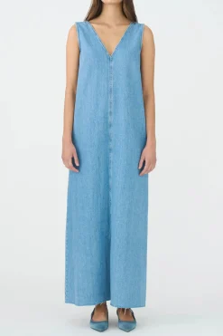 IVY COPENHAGEN Uta Distressed Maxi Dress Wash Mid Blue