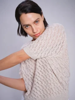 MOS MOSH Karin Marisol SS Linen Knit Feather Gray