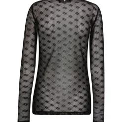 MOS MOSH Loretta Velvet Mesh Blouse Sort