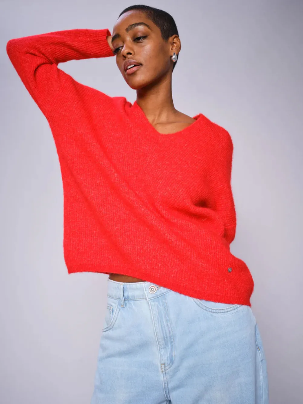 MOS MOSH Thora V-Neck Knit Chinese Red