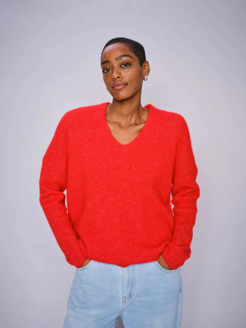 MOS MOSH Thora V-Neck Knit Chinese Red