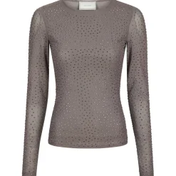 NEO NOIR Basira Stone Mesh Blouse Silver
