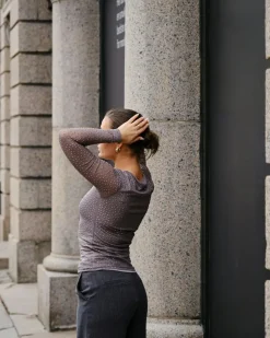 NEO NOIR Basira Stone Mesh Blouse Silver