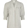 NEO NOIR Diana Crepe Stripe Blouse Brown