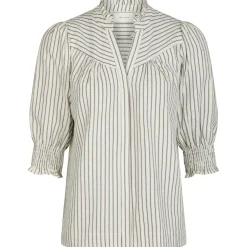 NEO NOIR Diana Crepe Stripe Blouse Brown