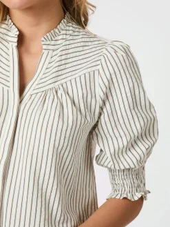 NEO NOIR Diana Crepe Stripe Blouse Brown