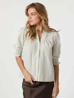 NEO NOIR Diana Crepe Stripe Blouse Brown