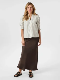 NEO NOIR Diana Crepe Stripe Blouse Brown