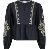 NEO NOIR Ginia Emb Blouse Navy
