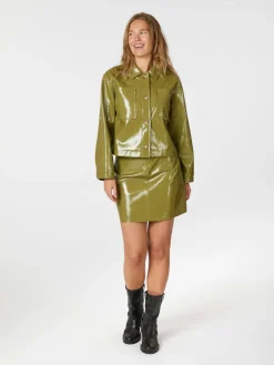 NEO NOIR Hemie Patent Skirt Olive