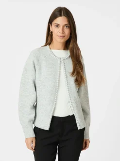 NEO NOIR Lilly Pearl Knit Cardigan Light Grey Melange
