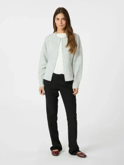 NEO NOIR Lilly Pearl Knit Cardigan Light Grey Melange