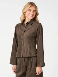 NEO NOIR Rosa Faux Suede Shirt Dark Brown