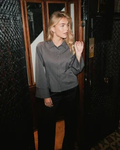 NEO NOIR Rosa Pinstripe Shirt Grey