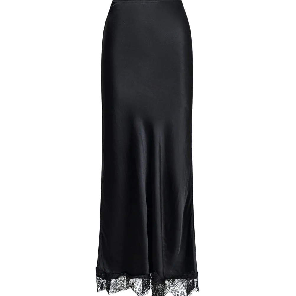 NEO NOIR Veroni Satin Lace Skirt Sort