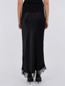 NEO NOIR Veroni Satin Lace Skirt Sort