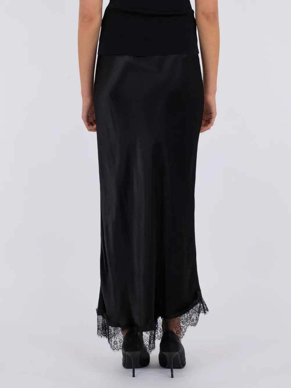 NEO NOIR Veroni Satin Lace Skirt Sort