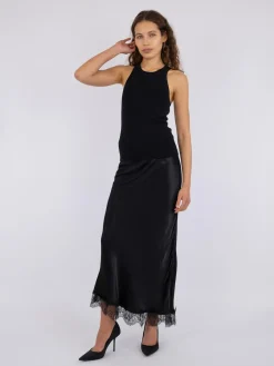 NEO NOIR Veroni Satin Lace Skirt Sort