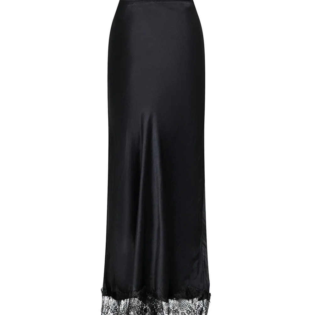NEO NOIR Veroni Satin Lace Skirt Sort