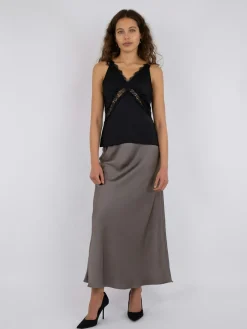 NEO NOIR Vicky Heavy Sateen Skirt Warm Grey